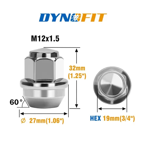 Miniatura 2 de Dynofit Tuercas de llanta OEM de 0.472 in x 1.5 para fusión 2005-2021, Escape 2001-2026, enfoque 2008-2018, tuercas de rueda de estilo de una pieza
