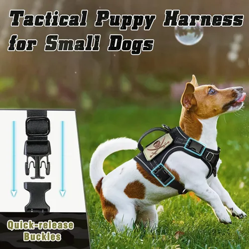 Miniatura 5 de Arnés táctico para perro, pequeño, chaleco militar K9 para cachorro, arnés para entrenamiento al aire libre, XS con asa Negro