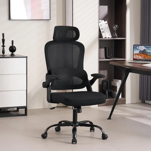 Miniatura 3 de Silla de oficina ergonómica, silla de escritorio para computadora con malla de respaldo alto y soporte lumbar ajustable, sillas giratorias