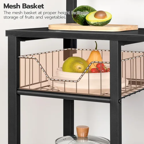 Miniatura 7 de HOOBRO Estante de Panadero de Cocina con Toma de Corriente, Barra de Café, Soporte para Horno de Microondas con Canasta de Malla, Estación de Café