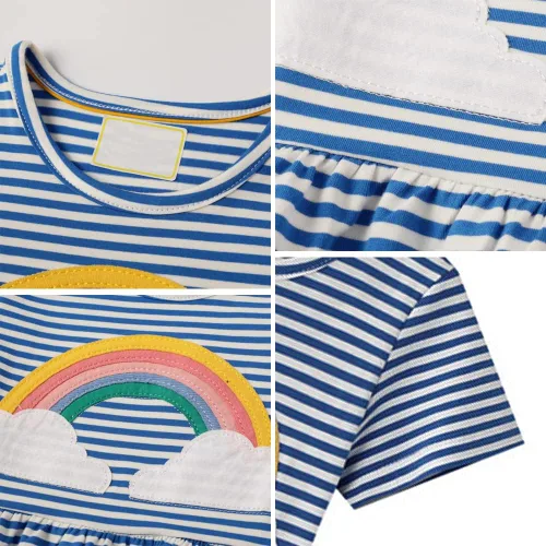 Miniatura 5 de Vestidos casuales para niñas pequeñas, paquete de 2 unidades, de algodón, manga larga, cuello redondo, gráficos, de dibujos animados, para 3 a 6 años