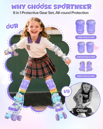 Miniatura 3 de Sportneer Patines para niños: 4 tamaños ajustables patines cuádruples con ruedas iluminadas para niñas de 5-8, 8-12 niños pequeños principiantes