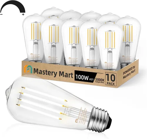 Miniatura 8 de MASTERY MART Bombilla LED de 100 W, bombillas Edison, bombillas regulables E26, 2700 K, blanco suave brillante, 9 W, 1100 lúmenes, bombilla vintage