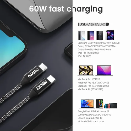 Miniatura 4 de Paquete de 3 cables USB C a USB C [1 pies+3 pies + 6 pies] 60 W 5A Cable de carga de nailon trenzado tipo C cable de carga rápida para iPhone