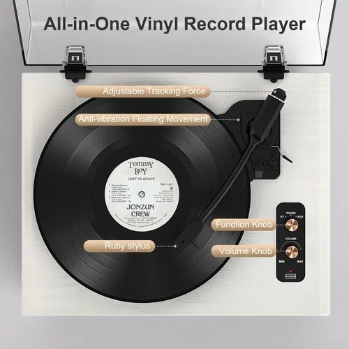 Miniatura 7 de Tocadiscos de vinilo de tamaño completo, tocadiscos Bluetooth de 3 velocidades con estilo Ruby, contrapeso ajustable, 4 altavoces estéreo