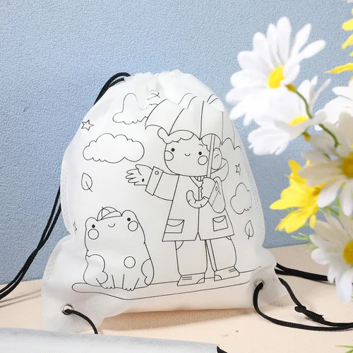 Miniatura 6 de Aliceset Paquete de 16 bolsas con cordón preimpresas y juegos de pintura de acuarela con contorno predibujado con cordón, mochila con cordón a
