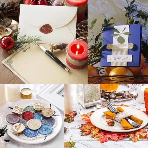 Miniatura 7 de CRASPIRE Sello de cera de sellado de Feliz Navidad, árbol de Navidad, bola de Navidad, sello de cera X'Mas EVE, cabeza de latón con mango de madera