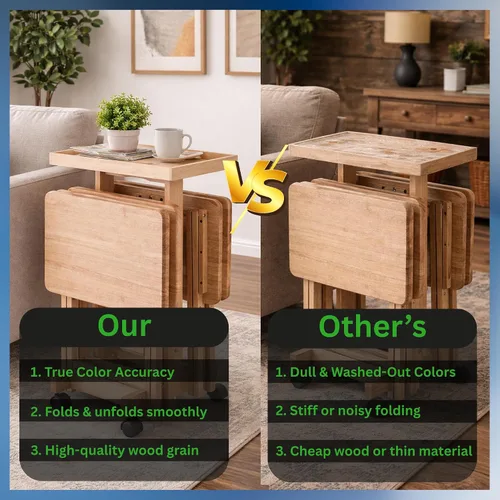 Miniatura 6 de Isabelle - Juego de mesa de aperitivos de 6 piezas, portátil, diseño elegante para sala de estar y dormitorio, plegable y ahorro de espacio