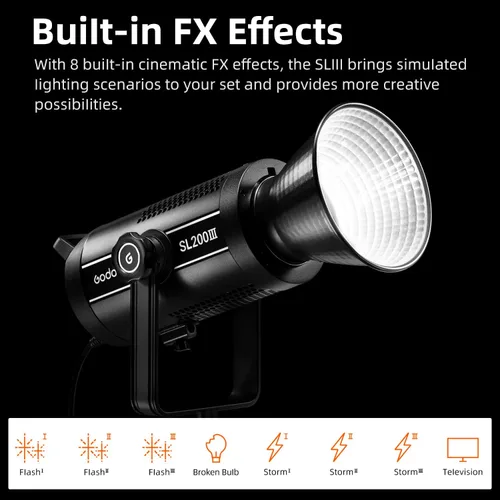 Miniatura 3 de Godox SL200III 215W (MAX.) Luces LED de fotografía de video, luces de estudio Bowens, salida continua, 8 efectos de iluminación preestablecidos