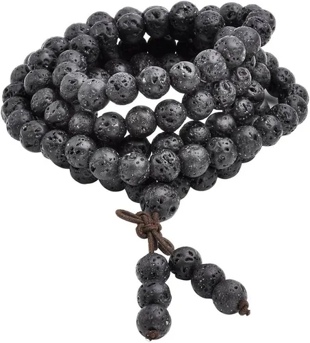 Jovivi Pulsera de 6 mm y 8 mm con cuentas de piedra de lava natural, 108 cuentas de oración budista tibetana, collar y pulsera mala