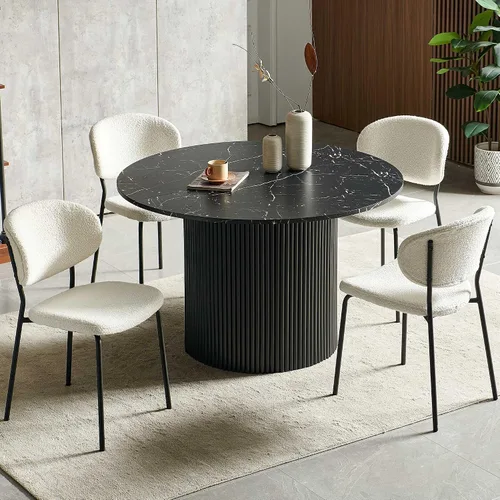 NORDICANA Juego de mesa de comedor de 5 piezas, juego de comedor de 47 pulgadas para 4, mesa de cocina redonda y sillas de comedor beige, juego de
