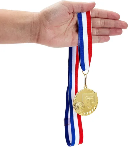 Miniatura 9 de Juvale Paquete de 12 medallas de premio para adultos, trofeos de participación en equipo con cinta de rayas rojas, blancas y azules, recuerdos