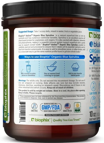 Miniatura 8 de biophix Blue Spirulina en polvo orgánico Blulina 10 onzas – Algas espirulina orgánica en polvo 283 porciones – Suplemento superalimenticio
