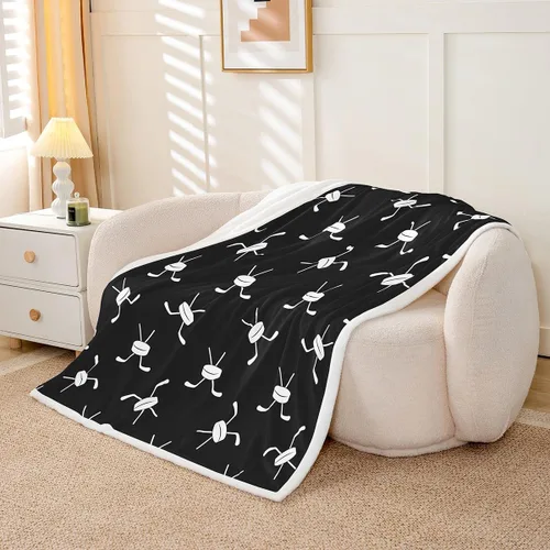 Miniatura 2 de Ice Hockey Sherpa Blanket Hockey Player Flannel Blanket For Kids Boys Girls Teens Adult Winter Ice Sports Plush Blanket Cartoon Ice Hockey Throw