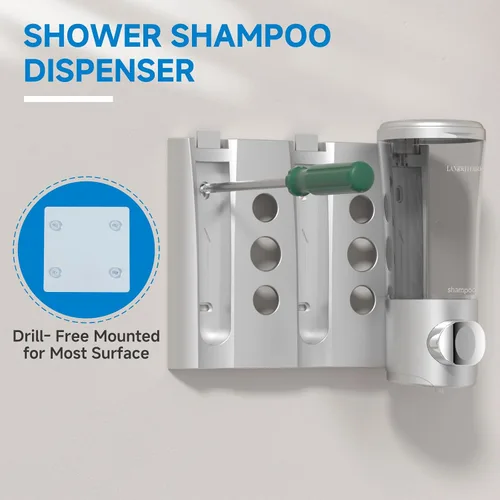 Miniatura 4 de Dispensador de Champú y Acondicionador, Dispensador de Ducha de 3 Cámaras sin Taladro, Dispensador de Champú para Ducha Montado en la Pared