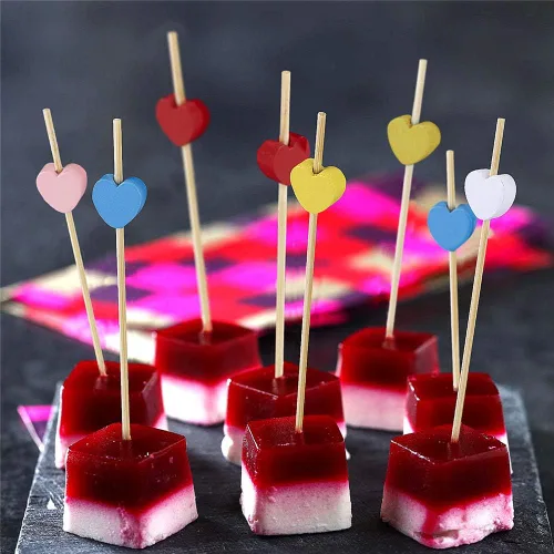 Miniatura 6 de Minisland Red Love - Palillos de cóctel de bambú, 4.7 pulgadas de largo, para aperitivos, decoración de novia, boda, fiesta de San Valentín