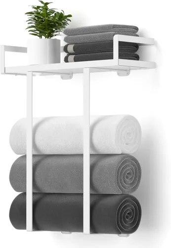 Miniatura 13 de Xstydes Toalleros para baño, toallero de metal con cesta de almacenamiento, toallero de pared para toallas enrolladas, almacenamiento de toallas