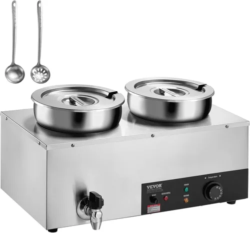 VEVOR Calentador de Sopa Eléctrico, Olla Redonda Doble de Acero Inoxidable de 7.4QT Temperatura Ajustable 86~185°F, Bain Marie Comercial de 1200W