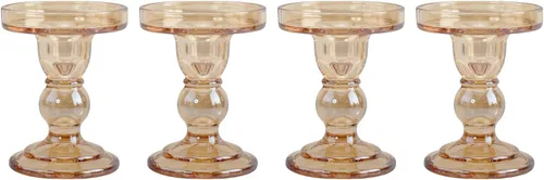 Juego de 4 portavelas de cristal, portavelas ámbar para velas de pilar, 4.5 pulgadas de alto, decoración de candelabros para sala de estar