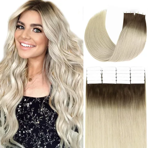 Miniatura 14 de Loxxy Extensiones adhesivas de cabello humano de 12 pulgadas, extensiones de cabello humano real color negro azabache, con cinta adhesiva de trama