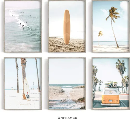 Miniatura 2 de Juego de 6 impresiones de arte costero para pared, impresión de verano California, impresión del océano, impresión de playa, camioneta, arte pastel