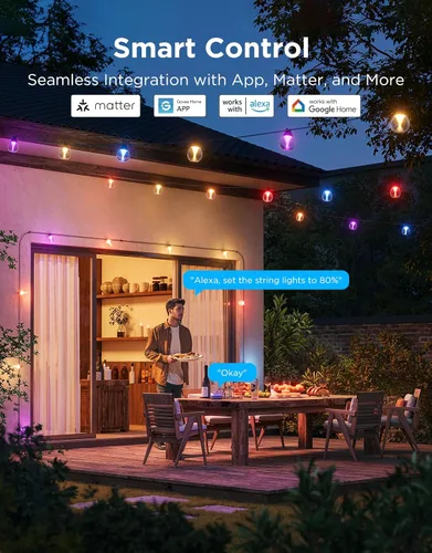 Miniatura 6 de Govee Guirnalda de luces transparentes para exteriores, 96 pies, RGBWIC regulables, luces de patio y patio trasero con 30 bombillas LED, 111 modos