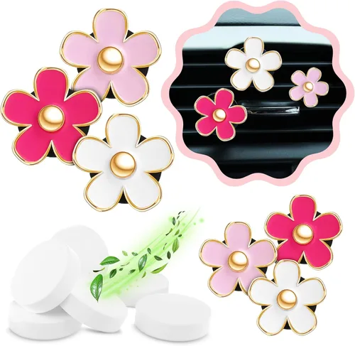 Miniatura 11 de 6 piezas de decoración de automóvil con flores de margarita, clip de ventilación de aire con flores, clip de salida de aire acondicionado, clip