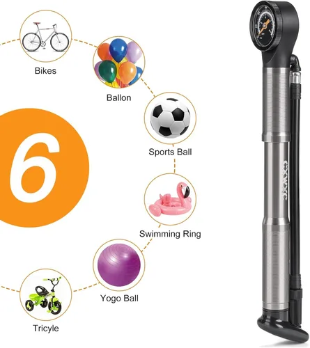 Miniatura 8 de CXWXC Bomba de bicicleta portátil - Mini bomba de bicicleta con manómetro se adapta a válvulas Presta y Schrader - Bomba de aire para bicicleta