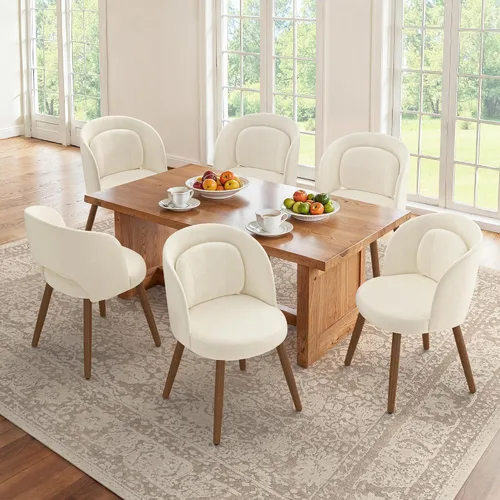 Miniatura 14 de LUE BONA Juego de 2 sillas de comedor, modernas sillas de cocina tapizadas con patas de madera maciza, respaldo curvado y soporte lumbar