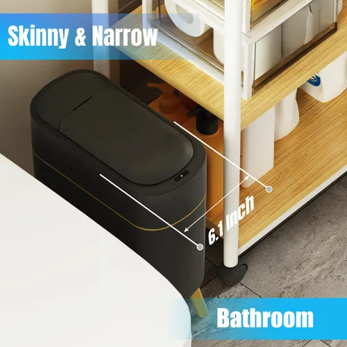Miniatura 3 de Yatmung - Cubo de basura automático sin contacto moderno y elegante para baño - Papelera estrecha para dormitorio, cuarto de lavado, oficina