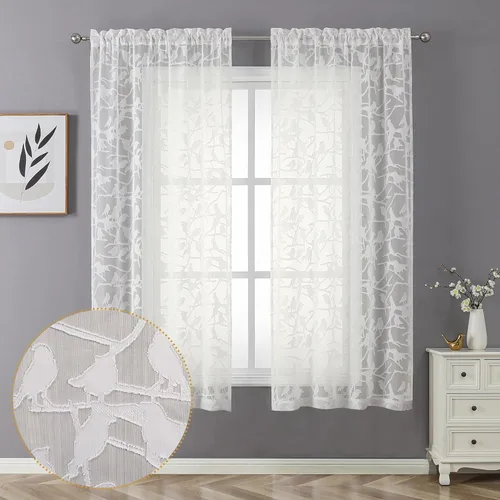Miniatura 43 de OVZME Anji - 2 paneles de cortinas traslúcidas de gasa marrón de 72 pulgadas de largo para dormitorio, doble bolsillo para barra, tela ligera
