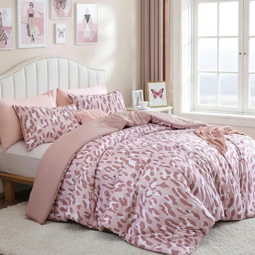 Miniatura 5 de JANZAA Juego de edredón tamaño Individual, juego de cama beige con estampado de leopardo, ropa de cama elegante y con estilo con estampado de animal
