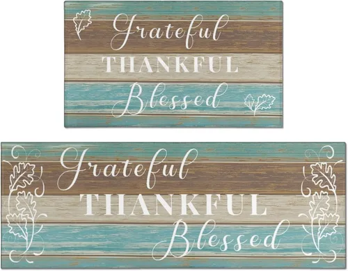Miniatura 12 de Grateful Thankful Blessed - Juego de 2 alfombras de cocina antideslizantes beige y alfombrillas acolchadas cómodas para cocina, suelo de cocina