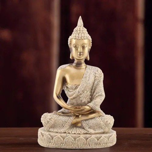 Miniatura 8 de Estatua de Buda, arenisca y resina, oro, mesa, hecho a mano, decoración de Buda