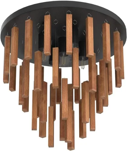 Miniatura 4 de Lámparas de techo semiempotradas de 3 luces, lámpara de madera bohemia, lámpara de techo de roble y negro con E26 para cocina, sala de estar