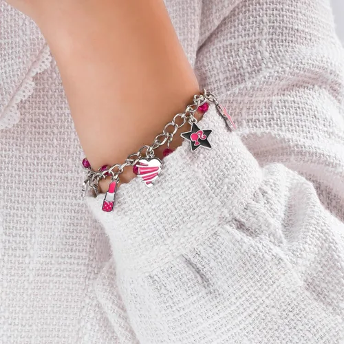 Miniatura 2 de Pulsera de película rosa para niña, accesorios de pulsera con dijes rosados para mujeres y niñas, joyería para regalo de disfraz, Metal, cristal