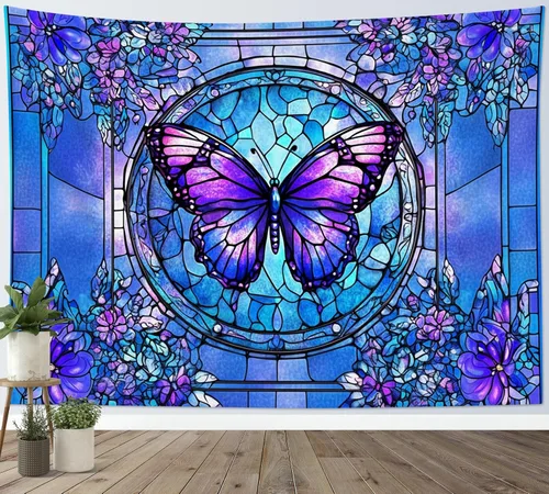 Miniatura 19 de HVEST Tapiz de lobo púrpura azul psicodélico cielo estrellado tapices luna y montañas paisaje natural para colgar en la pared para dormitorio, sala