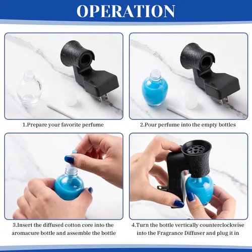 Miniatura 4 de Difusor enchufable de pared con 4 botellas vacías para esparcir aceites esenciales en el hogar, baño (negro)