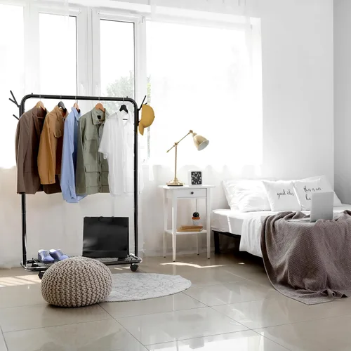Miniatura 3 de Simple Houseware Industrial Style 50.4" W Estante de ropa con ruedas y ganchos, negro