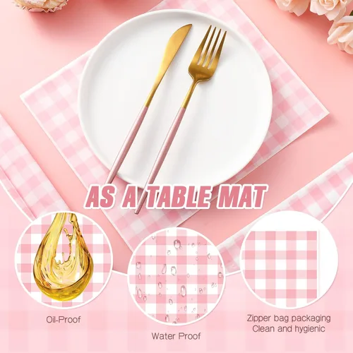 Miniatura 3 de Chivao 150 hojas de papel de cera de Pascua para comida de 9.8 x 8.3 pulgadas, papel de delicatessen a cuadros rosados, desechable, a prueba