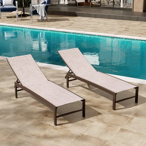 Miniatura 13 de Crestlive Products Sillas de salón al aire libre, tumbonas de aluminio para piscina, reclinables ajustables de cinco posiciones, para todo
