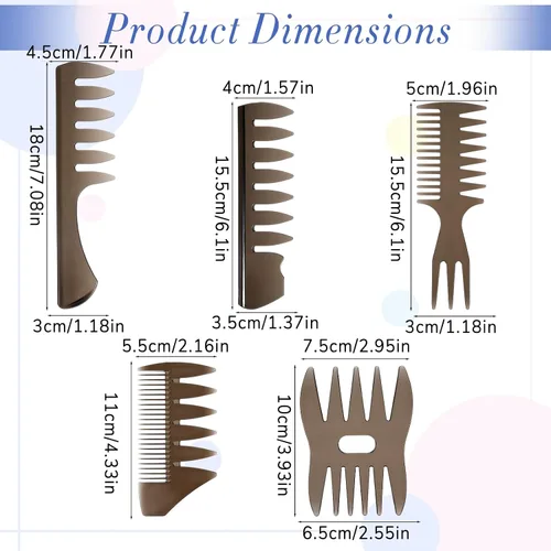 Miniatura 2 de Juego de 5 peines para peinar el cabello, con textura de dientes anchos, cepillo profesional de doble cara para peluquería, accesorio