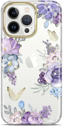 Funda transparente compatible con iPhone 12 Pro iPhone 12 con purpurina y diseño de flores protectoras, a prueba de golpes, delgada, de poliuretano