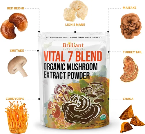Miniatura 3 de Ellie's Best Suplemento orgánico de mezcla de extracto de polvo de 7 hongos, 114 porciones Cordyceps de doble extracción de alta potencia, Reishi