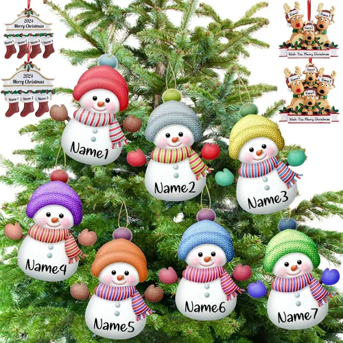 Miniatura 8 de Adornos de Navidad de renos 2021, con texto personalizable, familia de 3