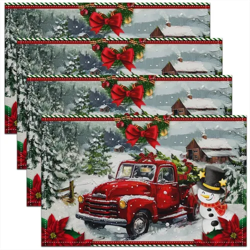 Miniatura 5 de Juego de 4 manteles individuales con estampado de leopardo, sombrero de árbol de Navidad, color blanco y negro, manteles individuales para niños
