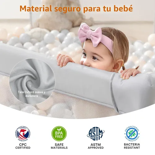 Miniatura 5 de Corralito plegable para bebés con alfombra, corralito de 71 x 59 pulgadas para bebés y niños pequeños, corral de juegos plegable grande, patio