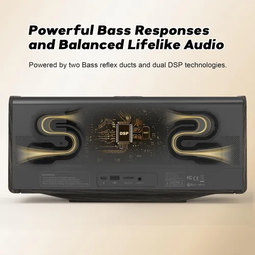 Miniatura 3 de DOSS SoundBox Ultra - Altavoz Bluetooth con audio de 2.1 canales, sonido superior de 80 W con graves profundos, dos tecnologías DSP, tiempo de Dorado
