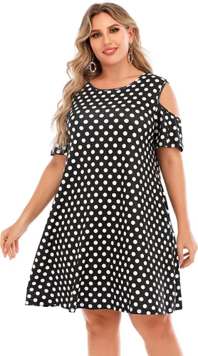 Miniatura 18 de Hbeyyto - Vestido informal de manga corta con hombros descubiertos para mujer, holgado y con bolsillos, talla grande