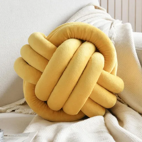 Miniatura 8 de Almohada de nudo suave de felpa, cojín redondo de bola anudada de 8 pulgadas, decoración de nudo negro para dormitorio y sala de estar